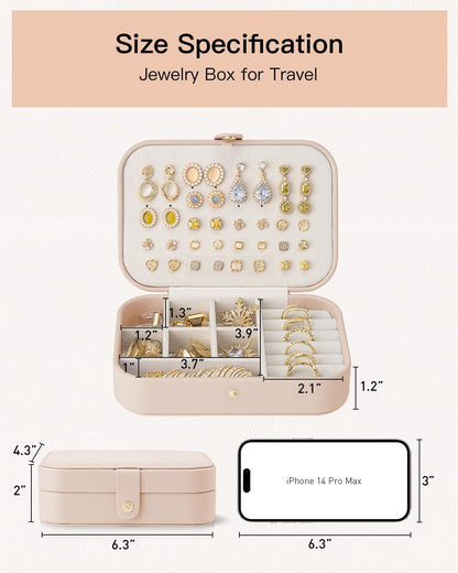 Travel Jewelry Case for Women Girls, Gifts for Mother, PU Leather Small Jewelry Box for Rings, Necklaces, Bracelets, Earring Holder Organizer Storage for Travel Essentials - Beige