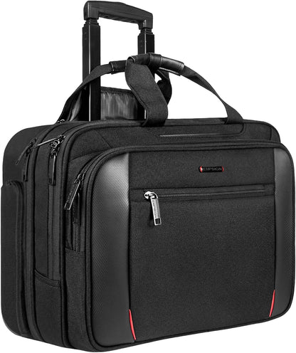 17.3 Inch Rolling Laptop Bag, Heavy-Duty Waterproof Rolling Computer Bag with Wheels, Carry-on Briefcase with RFID Blocking Pocket, Premium Feel Travel/Work/Business Bag for Women/Men - Black