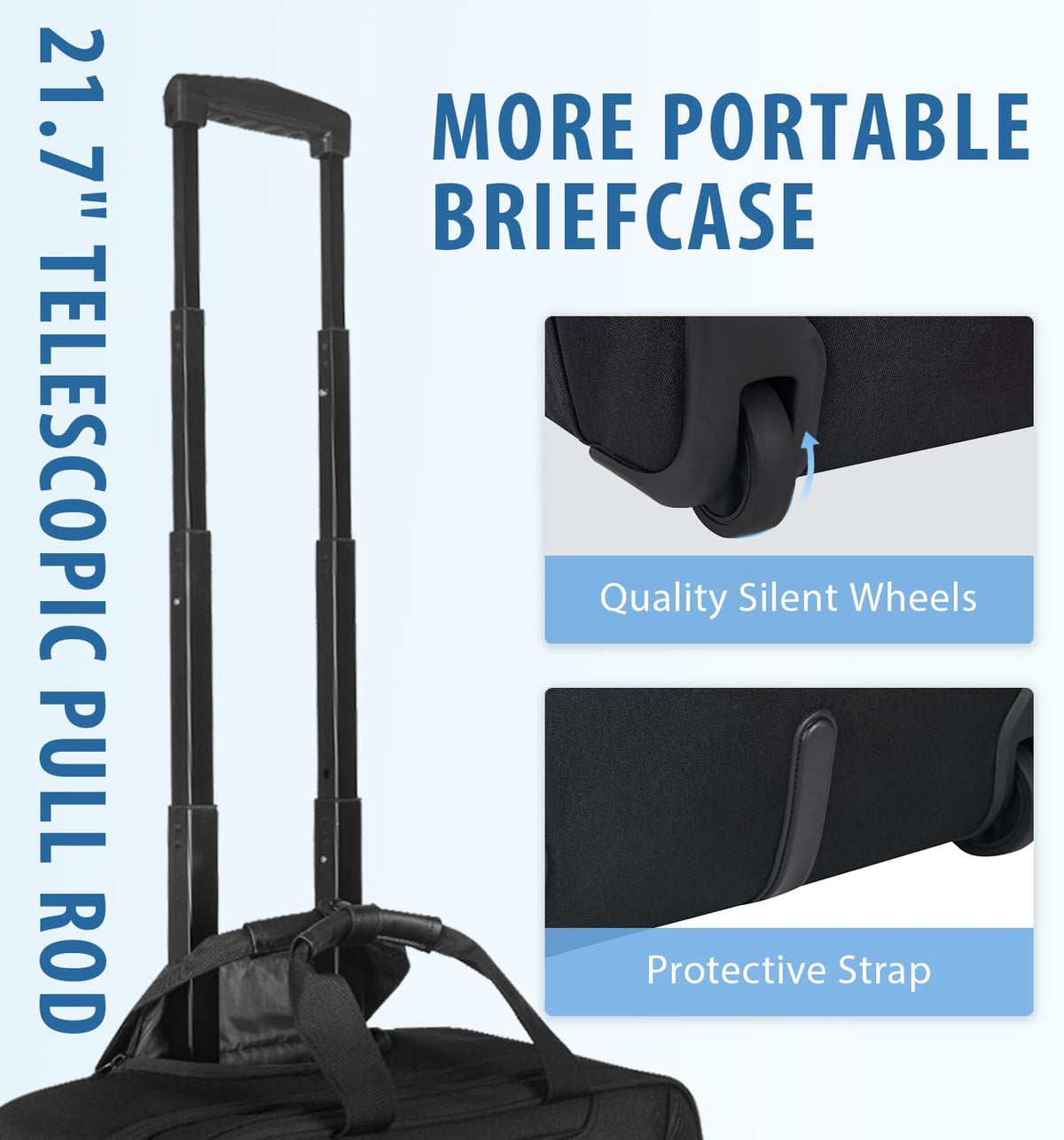 17.3 Inch Rolling Laptop Bag, Heavy-Duty Waterproof Rolling Computer Bag with Wheels, Carry-on Briefcase with RFID Blocking Pocket, Premium Feel Travel/Work/Business Bag for Women/Men - Black