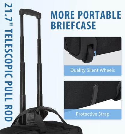 17.3 Inch Rolling Laptop Bag, Heavy-Duty Waterproof Rolling Computer Bag with Wheels, Carry-on Briefcase with RFID Blocking Pocket, Premium Feel Travel/Work/Business Bag for Women/Men - Black