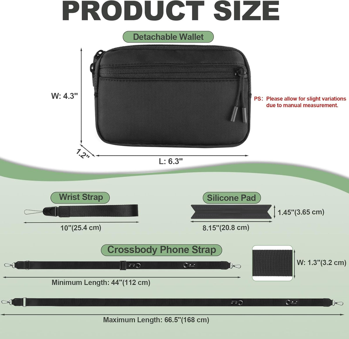 Clip and Go Strap for Phone with Wallet Crossbody, Adjustable Phone Lanyard with Detachable RFID Wristlet Wallet, Universal Phone Strap with 360° Rotatable Phone Tabs for All Phones (Black)