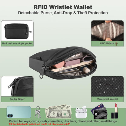 Clip and Go Strap for Phone with Wallet Crossbody, Adjustable Phone Lanyard with Detachable RFID Wristlet Wallet, Universal Phone Strap with 360° Rotatable Phone Tabs for All Phones (Black)