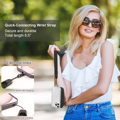 Clip and Go Strap for Phone with Wallet Crossbody, Adjustable Phone Lanyard with Detachable RFID Wristlet Wallet, Universal Phone Strap with 360° Rotatable Phone Tabs for All Phones (Black)