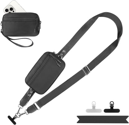 Clip and Go Strap for Phone with Wallet Crossbody, Adjustable Phone Lanyard with Detachable RFID Wristlet Wallet, Universal Phone Strap with 360° Rotatable Phone Tabs for All Phones (Black)