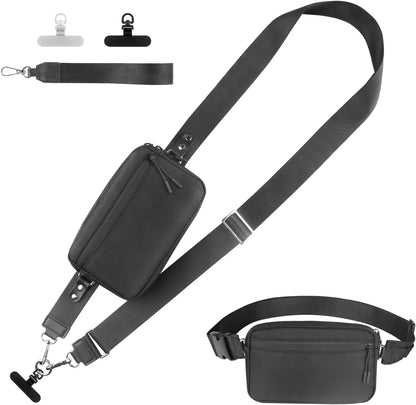 Clip and Go Strap for Phone with Wallet Crossbody, Adjustable Phone Lanyard with Detachable RFID Wristlet Wallet, Universal Phone Strap with 360° Rotatable Phone Tabs for All Phones (Black)