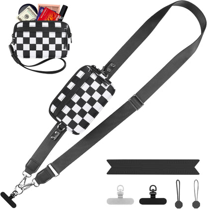 Clip and Go Strap for Phone with Wallet Crossbody, Adjustable Phone Lanyard with Detachable RFID Wristlet Wallet, Universal Phone Strap with 360° Rotatable Phone Tabs for All Phones (Black)