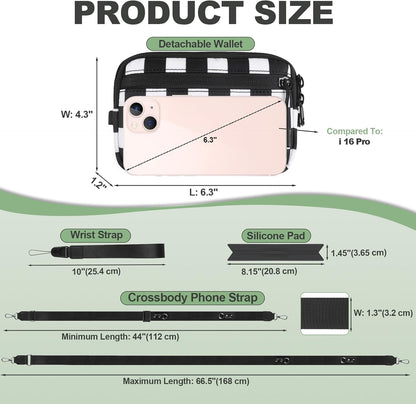 Clip and Go Strap for Phone with Wallet Crossbody, Adjustable Phone Lanyard with Detachable RFID Wristlet Wallet, Universal Phone Strap with 360° Rotatable Phone Tabs for All Phones (Black)