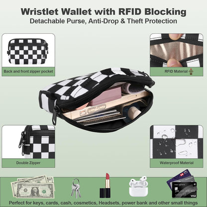 Clip and Go Strap for Phone with Wallet Crossbody, Adjustable Phone Lanyard with Detachable RFID Wristlet Wallet, Universal Phone Strap with 360° Rotatable Phone Tabs for All Phones (Black)