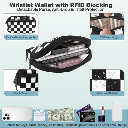 Clip and Go Strap for Phone with Wallet Crossbody, Adjustable Phone Lanyard with Detachable RFID Wristlet Wallet, Universal Phone Strap with 360° Rotatable Phone Tabs for All Phones (Black)