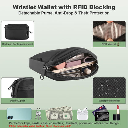 Clip and Go Strap for Phone with Wallet Crossbody, Adjustable Phone Lanyard with Detachable RFID Wristlet Wallet, Universal Phone Strap with 360° Rotatable Phone Tabs for All Phones (Black)
