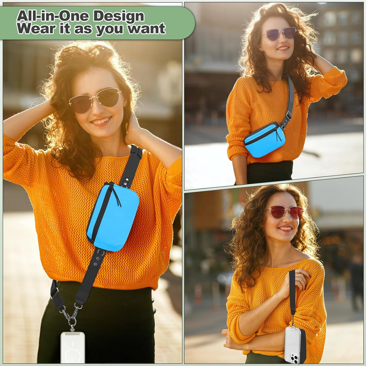 Clip and Go Strap for Phone with Wallet Crossbody, Adjustable Phone Lanyard with Detachable RFID Wristlet Wallet, Universal Phone Strap with 360° Rotatable Phone Tabs for All Phones (Black)