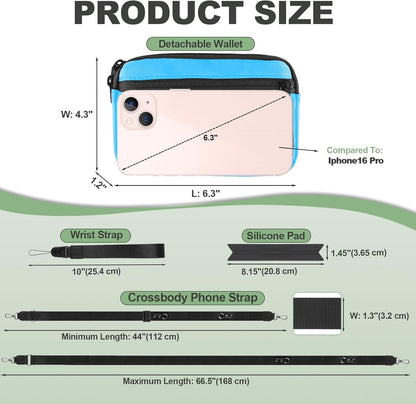 Clip and Go Strap for Phone with Wallet Crossbody, Adjustable Phone Lanyard with Detachable RFID Wristlet Wallet, Universal Phone Strap with 360° Rotatable Phone Tabs for All Phones (Black)