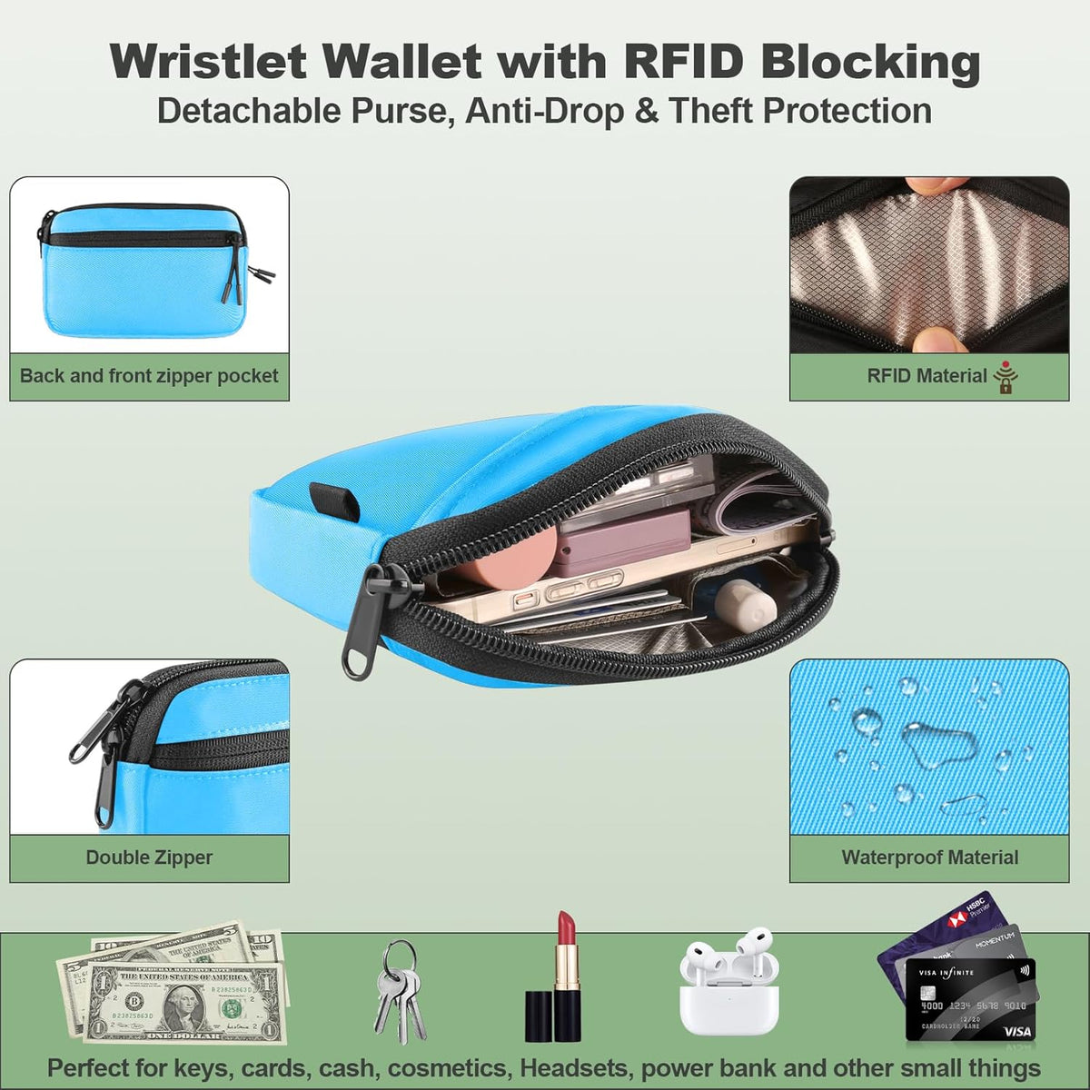 Clip and Go Strap for Phone with Wallet Crossbody, Adjustable Phone Lanyard with Detachable RFID Wristlet Wallet, Universal Phone Strap with 360° Rotatable Phone Tabs for All Phones (Black)