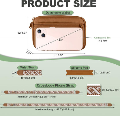 Clip and Go Strap for Phone with Wallet Crossbody, Adjustable Phone Lanyard with Detachable RFID Wristlet Wallet, Universal Phone Strap with 360° Rotatable Phone Tabs for All Phones (Black)