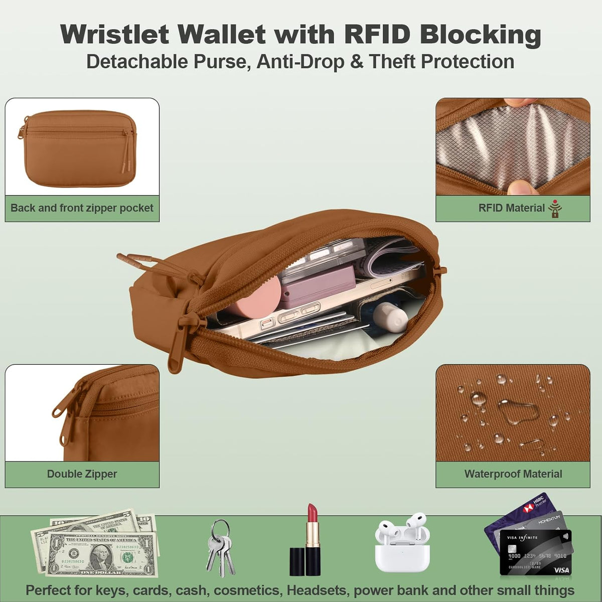 Clip and Go Strap for Phone with Wallet Crossbody, Adjustable Phone Lanyard with Detachable RFID Wristlet Wallet, Universal Phone Strap with 360° Rotatable Phone Tabs for All Phones (Black)