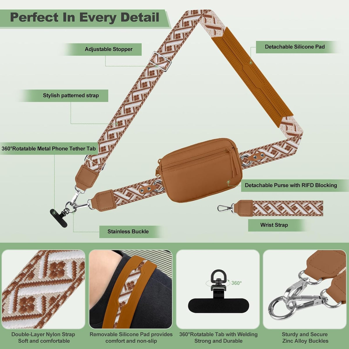 Clip and Go Strap for Phone with Wallet Crossbody, Adjustable Phone Lanyard with Detachable RFID Wristlet Wallet, Universal Phone Strap with 360° Rotatable Phone Tabs for All Phones (Black)