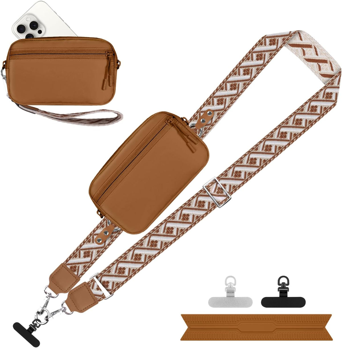 Clip and Go Strap for Phone with Wallet Crossbody, Adjustable Phone Lanyard with Detachable RFID Wristlet Wallet, Universal Phone Strap with 360° Rotatable Phone Tabs for All Phones (Black)