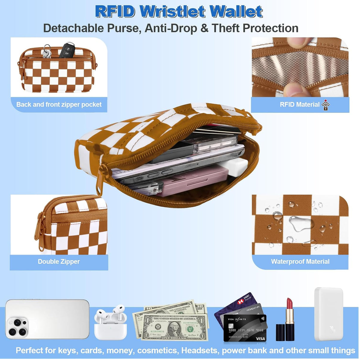 Clip and Go Strap for Phone with Wallet Crossbody, Adjustable Phone Lanyard with Detachable RFID Wristlet Wallet, Universal Phone Strap with 360° Rotatable Phone Tabs for All Phones (Black)
