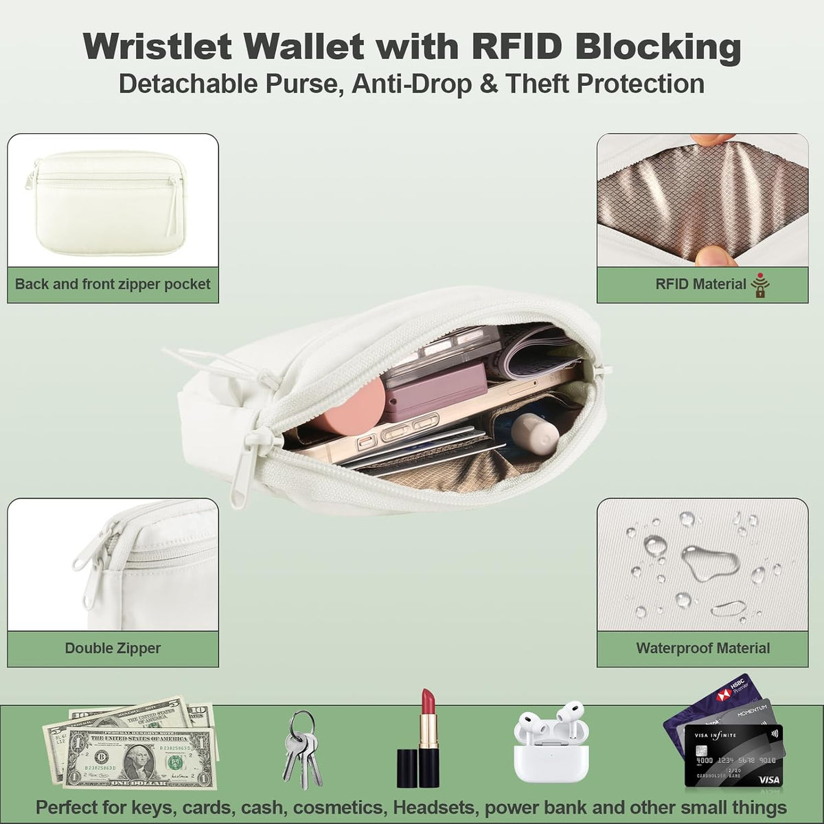 Clip and Go Strap for Phone with Wallet Crossbody, Adjustable Phone Lanyard with Detachable RFID Wristlet Wallet, Universal Phone Strap with 360° Rotatable Phone Tabs for All Phones (Black)