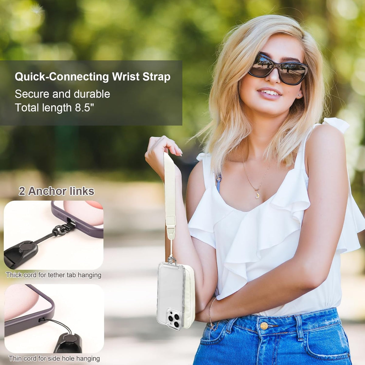 Clip and Go Strap for Phone with Wallet Crossbody, Adjustable Phone Lanyard with Detachable RFID Wristlet Wallet, Universal Phone Strap with 360° Rotatable Phone Tabs for All Phones (Black)