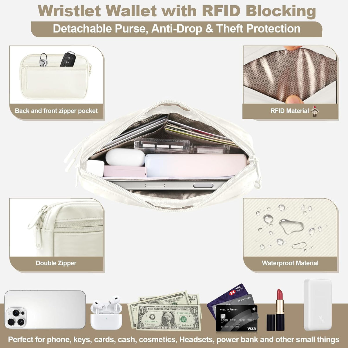 Clip and Go Strap for Phone with Wallet Crossbody, Adjustable Phone Lanyard with Detachable RFID Wristlet Wallet, Universal Phone Strap with 360° Rotatable Phone Tabs for All Phones (Black)