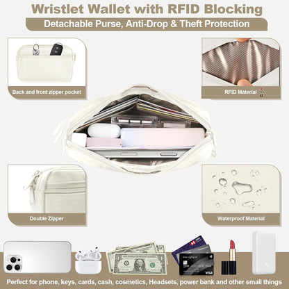 Clip and Go Strap for Phone with Wallet Crossbody, Adjustable Phone Lanyard with Detachable RFID Wristlet Wallet, Universal Phone Strap with 360° Rotatable Phone Tabs for All Phones (Black)