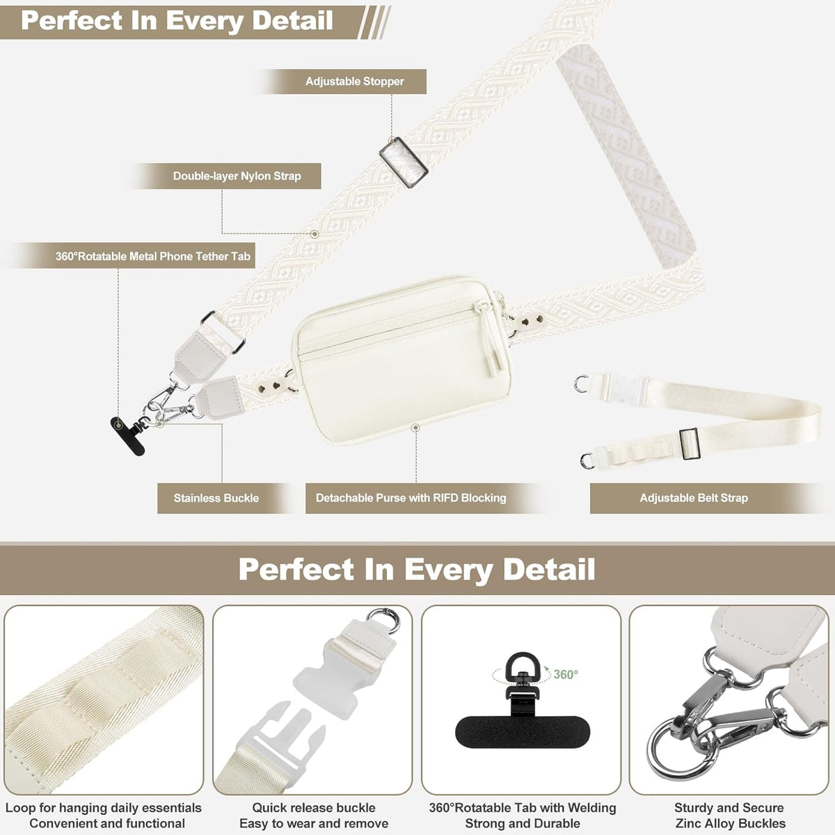 Clip and Go Strap for Phone with Wallet Crossbody, Adjustable Phone Lanyard with Detachable RFID Wristlet Wallet, Universal Phone Strap with 360° Rotatable Phone Tabs for All Phones (Black)