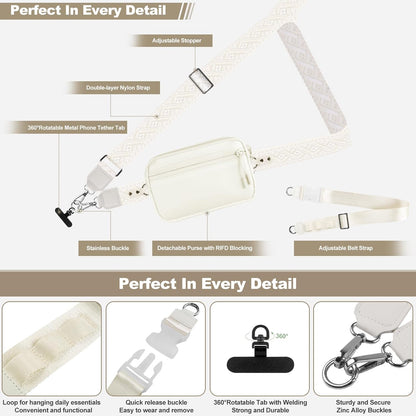 Clip and Go Strap for Phone with Wallet Crossbody, Adjustable Phone Lanyard with Detachable RFID Wristlet Wallet, Universal Phone Strap with 360° Rotatable Phone Tabs for All Phones (Black)