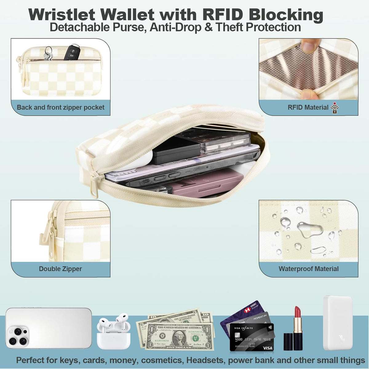 Clip and Go Strap for Phone with Wallet Crossbody, Adjustable Phone Lanyard with Detachable RFID Wristlet Wallet, Universal Phone Strap with 360° Rotatable Phone Tabs for All Phones (Black)