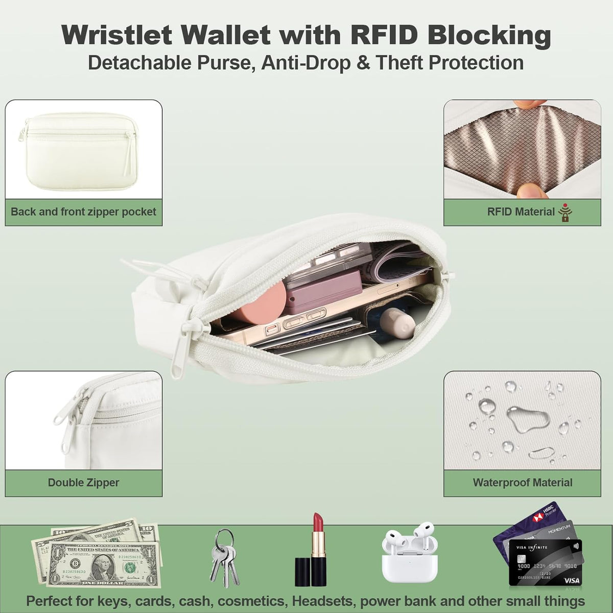 Clip and Go Strap for Phone with Wallet Crossbody, Adjustable Phone Lanyard with Detachable RFID Wristlet Wallet, Universal Phone Strap with 360° Rotatable Phone Tabs for All Phones (Black)