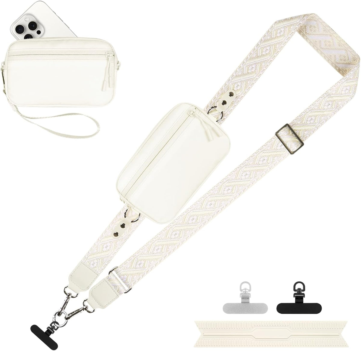 Clip and Go Strap for Phone with Wallet Crossbody, Adjustable Phone Lanyard with Detachable RFID Wristlet Wallet, Universal Phone Strap with 360° Rotatable Phone Tabs for All Phones (Black)