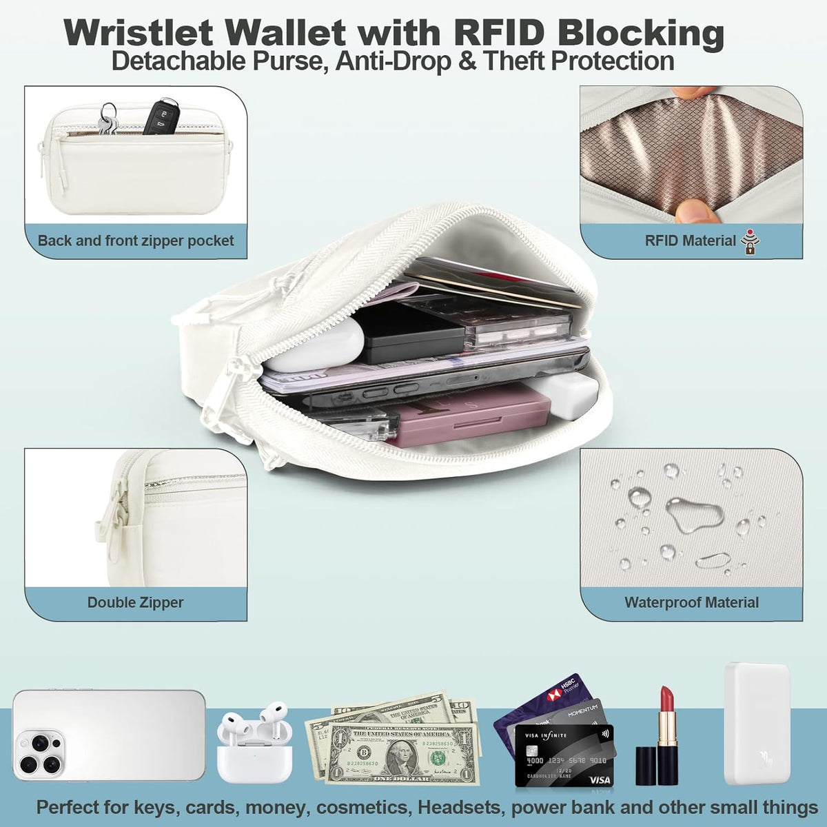 Clip and Go Strap for Phone with Wallet Crossbody, Adjustable Phone Lanyard with Detachable RFID Wristlet Wallet, Universal Phone Strap with 360° Rotatable Phone Tabs for All Phones (Black)
