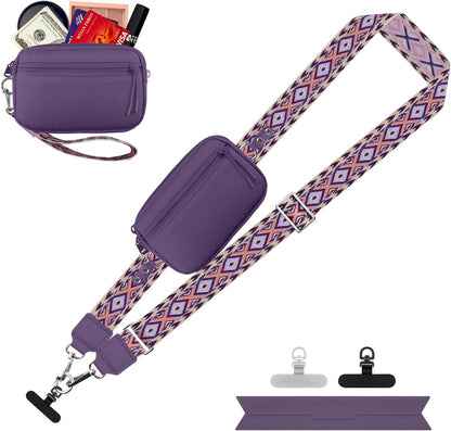 Clip and Go Strap for Phone with Wallet Crossbody, Adjustable Phone Lanyard with Detachable RFID Wristlet Wallet, Universal Phone Strap with 360° Rotatable Phone Tabs for All Phones (Black)