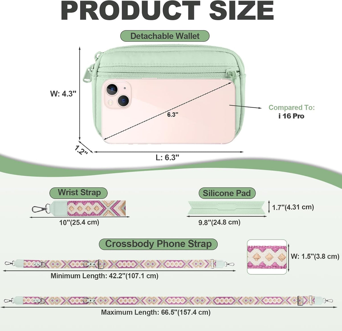 Clip and Go Strap for Phone with Wallet Crossbody, Adjustable Phone Lanyard with Detachable RFID Wristlet Wallet, Universal Phone Strap with 360° Rotatable Phone Tabs for All Phones (Black)