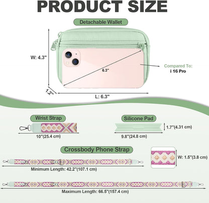 Clip and Go Strap for Phone with Wallet Crossbody, Adjustable Phone Lanyard with Detachable RFID Wristlet Wallet, Universal Phone Strap with 360° Rotatable Phone Tabs for All Phones (Black)