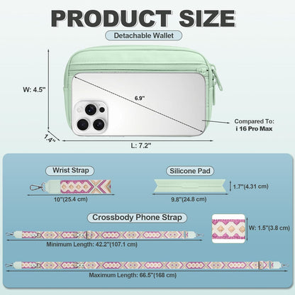 Clip and Go Strap for Phone with Wallet Crossbody, Adjustable Phone Lanyard with Detachable RFID Wristlet Wallet, Universal Phone Strap with 360° Rotatable Phone Tabs for All Phones (Black)