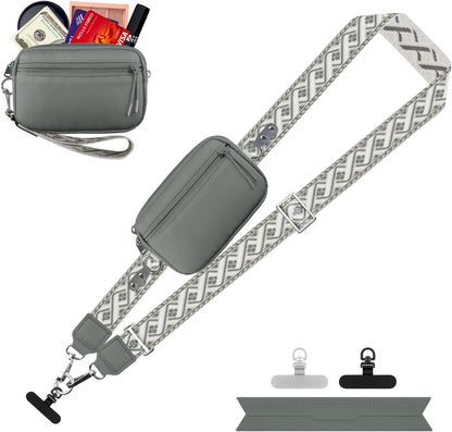 Clip and Go Strap for Phone with Wallet Crossbody, Adjustable Phone Lanyard with Detachable RFID Wristlet Wallet, Universal Phone Strap with 360° Rotatable Phone Tabs for All Phones (Black)