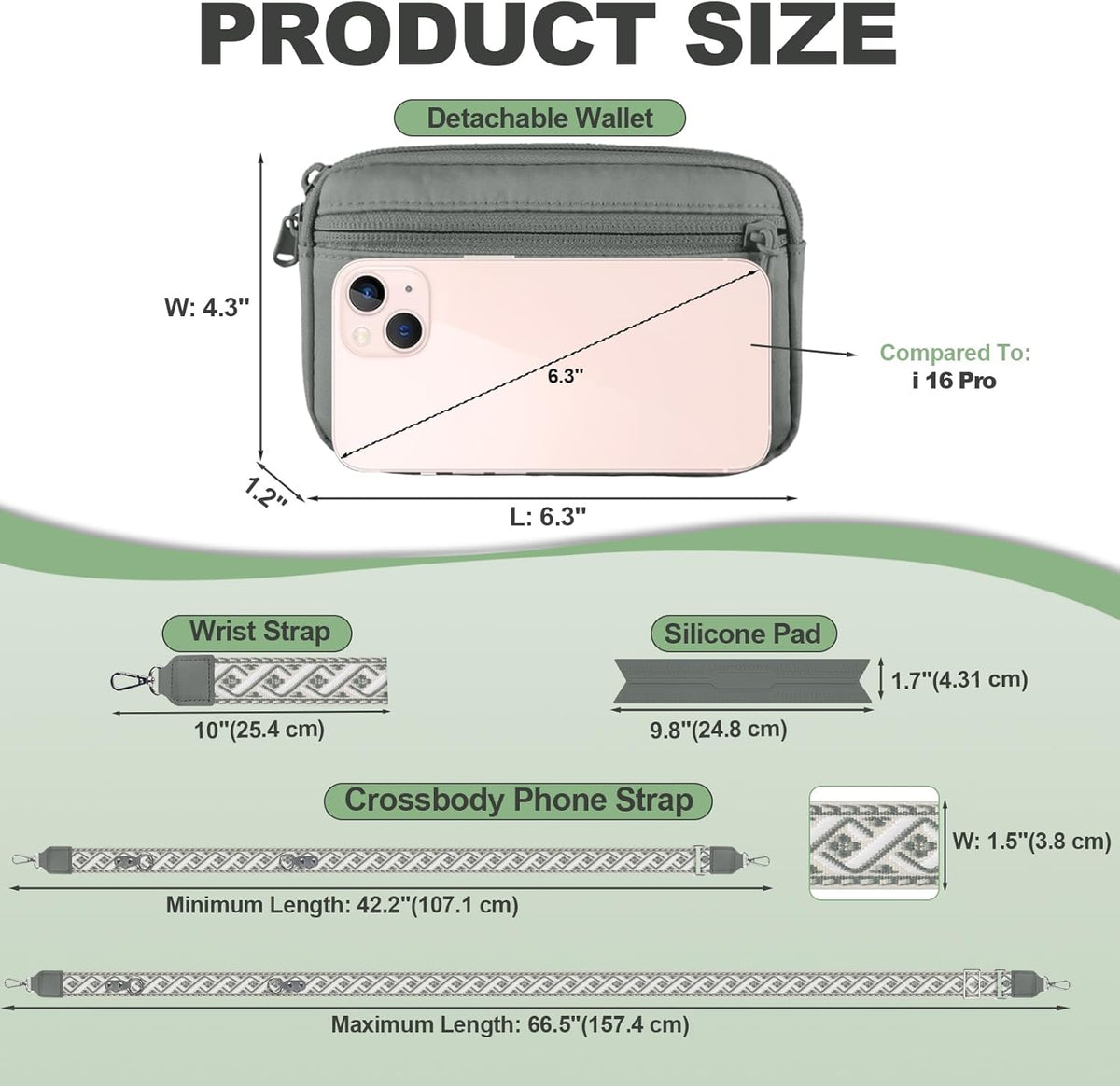 Clip and Go Strap for Phone with Wallet Crossbody, Adjustable Phone Lanyard with Detachable RFID Wristlet Wallet, Universal Phone Strap with 360° Rotatable Phone Tabs for All Phones (Black)