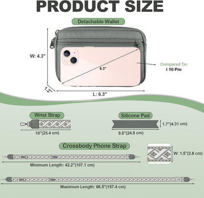 Clip and Go Strap for Phone with Wallet Crossbody, Adjustable Phone Lanyard with Detachable RFID Wristlet Wallet, Universal Phone Strap with 360° Rotatable Phone Tabs for All Phones (Black)