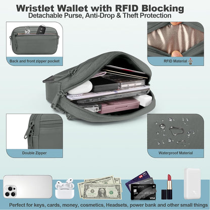 Clip and Go Strap for Phone with Wallet Crossbody, Adjustable Phone Lanyard with Detachable RFID Wristlet Wallet, Universal Phone Strap with 360° Rotatable Phone Tabs for All Phones (Black)