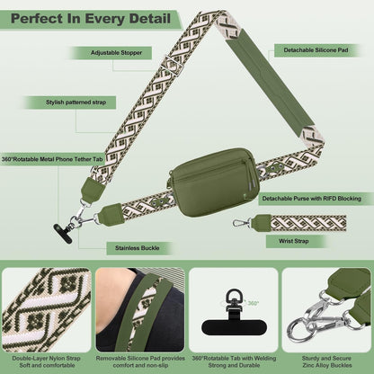 Clip and Go Strap for Phone with Wallet Crossbody, Adjustable Phone Lanyard with Detachable RFID Wristlet Wallet, Universal Phone Strap with 360° Rotatable Phone Tabs for All Phones (Black)
