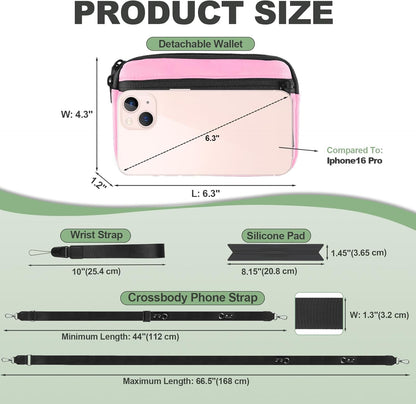 Clip and Go Strap for Phone with Wallet Crossbody, Adjustable Phone Lanyard with Detachable RFID Wristlet Wallet, Universal Phone Strap with 360° Rotatable Phone Tabs for All Phones (Black)