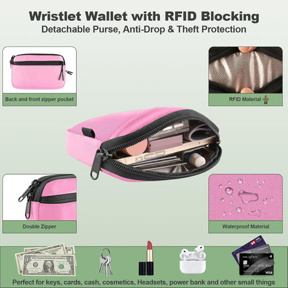 Clip and Go Strap for Phone with Wallet Crossbody, Adjustable Phone Lanyard with Detachable RFID Wristlet Wallet, Universal Phone Strap with 360° Rotatable Phone Tabs for All Phones (Black)