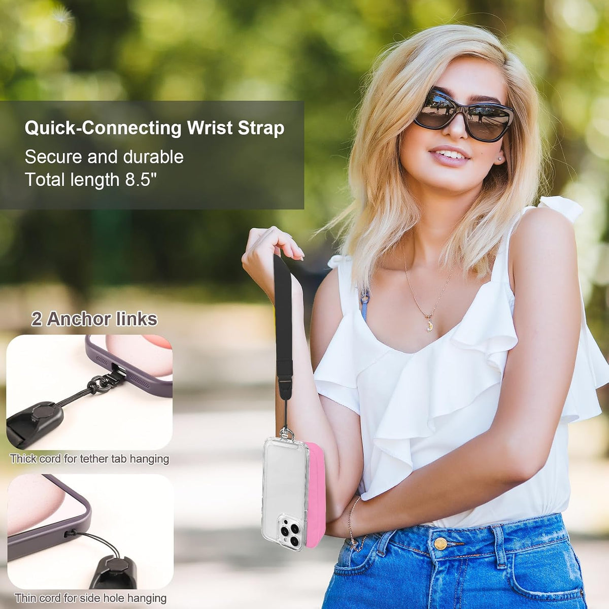 Clip and Go Strap for Phone with Wallet Crossbody, Adjustable Phone Lanyard with Detachable RFID Wristlet Wallet, Universal Phone Strap with 360° Rotatable Phone Tabs for All Phones (Black)