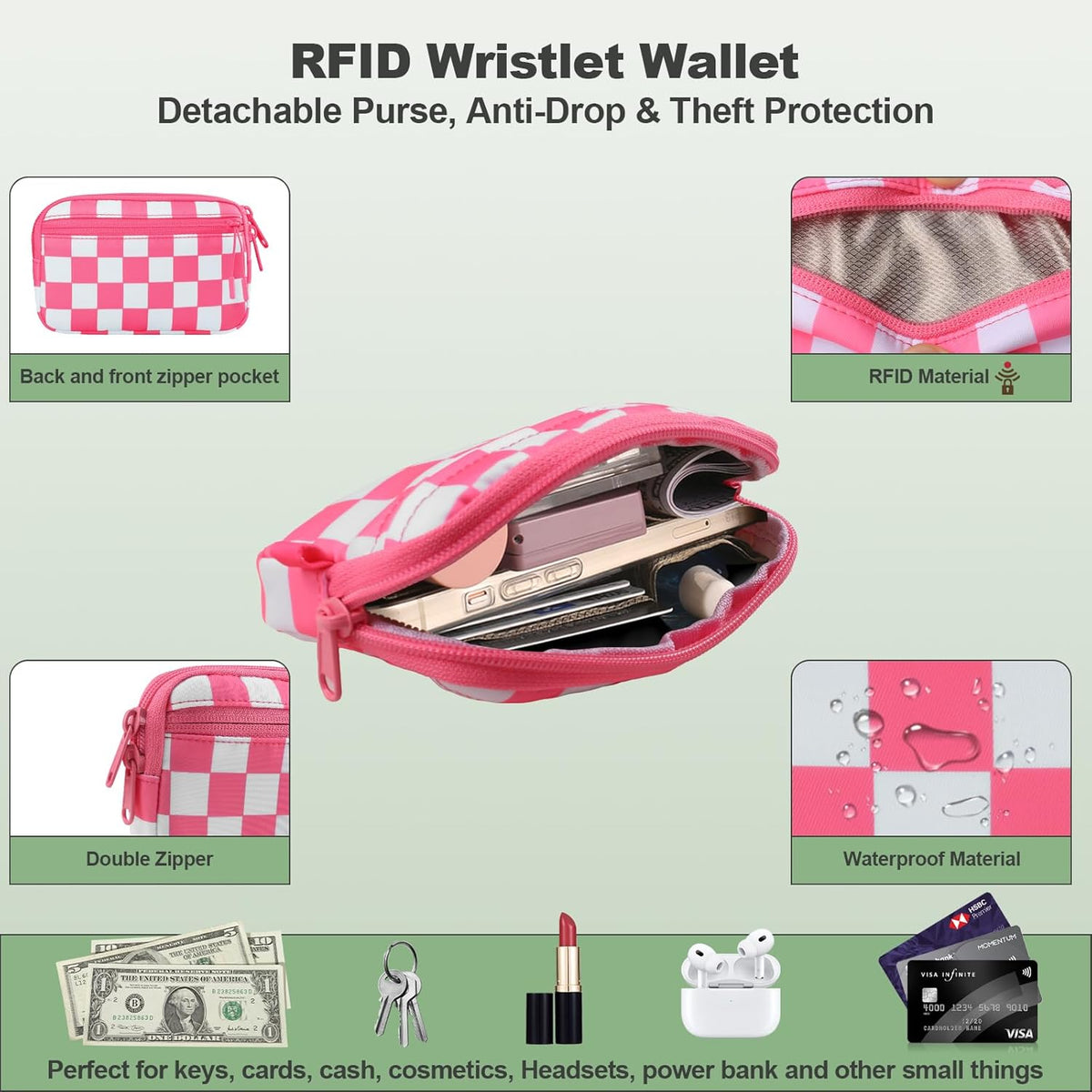 Clip and Go Strap for Phone with Wallet Crossbody, Adjustable Phone Lanyard with Detachable RFID Wristlet Wallet, Universal Phone Strap with 360° Rotatable Phone Tabs for All Phones (Black)