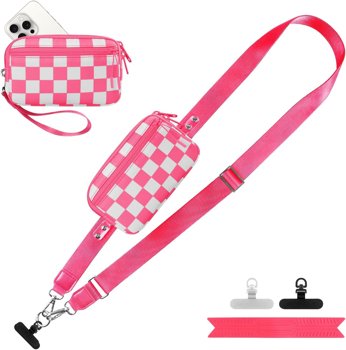 Clip and Go Strap for Phone with Wallet Crossbody, Adjustable Phone Lanyard with Detachable RFID Wristlet Wallet, Universal Phone Strap with 360° Rotatable Phone Tabs for All Phones (Black)
