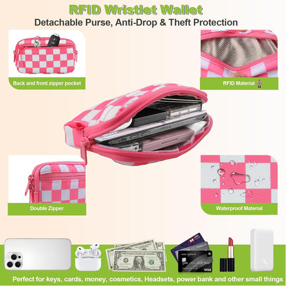 Clip and Go Strap for Phone with Wallet Crossbody, Adjustable Phone Lanyard with Detachable RFID Wristlet Wallet, Universal Phone Strap with 360° Rotatable Phone Tabs for All Phones (Black)