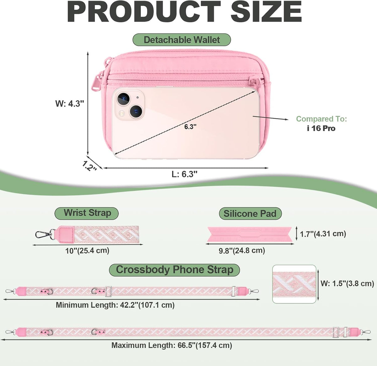 Clip and Go Strap for Phone with Wallet Crossbody, Adjustable Phone Lanyard with Detachable RFID Wristlet Wallet, Universal Phone Strap with 360° Rotatable Phone Tabs for All Phones (Black)