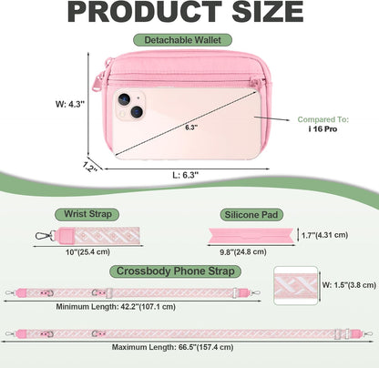 Clip and Go Strap for Phone with Wallet Crossbody, Adjustable Phone Lanyard with Detachable RFID Wristlet Wallet, Universal Phone Strap with 360° Rotatable Phone Tabs for All Phones (Black)
