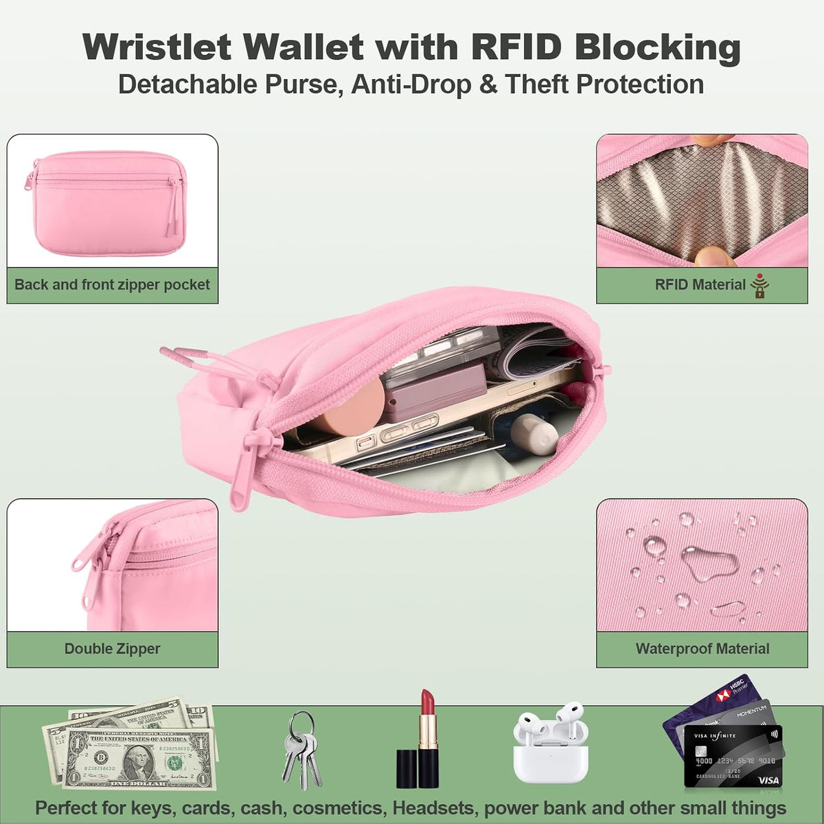 Clip and Go Strap for Phone with Wallet Crossbody, Adjustable Phone Lanyard with Detachable RFID Wristlet Wallet, Universal Phone Strap with 360° Rotatable Phone Tabs for All Phones (Black)